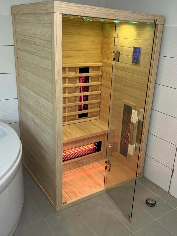 JJSPA JI120 infrared sauna in a bathroom