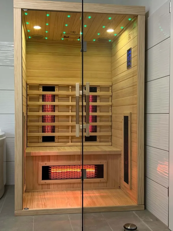 JJSPA JI120 infrared sauna in a bathroom